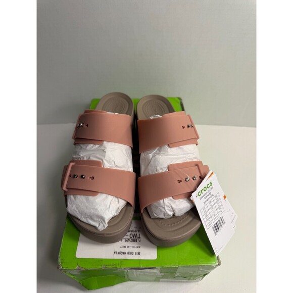 CROCS Women's Pink and Brown Platform Mules - Picture 3 of 8